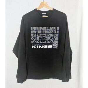 Vtg 90s Y2K Sacramento Kings NBA Long Sleeve T-Shirt XL Black Single stitch logo